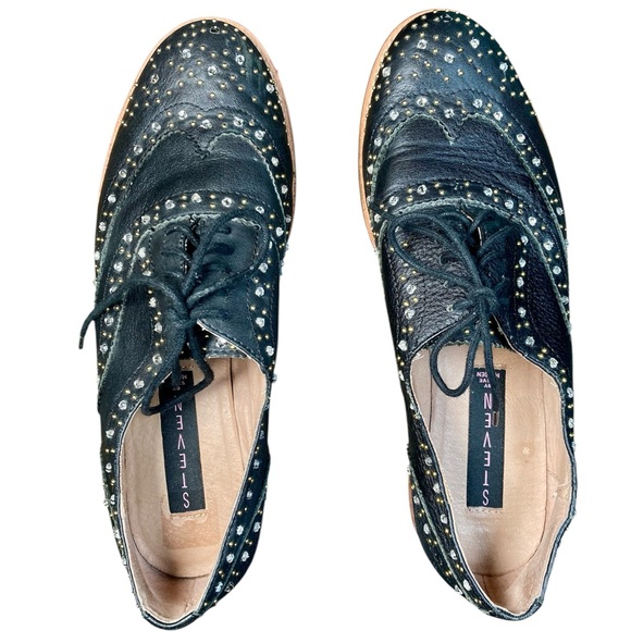 Steve Madden Leather Rhinestone Oxfords Black Size 7.5 - Picture 7 of 9